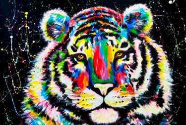 Pittura intitolato "Be brave. Tiger pop…" da Tatsiana Yelistratava, Opera d'arte originale, Acrilico