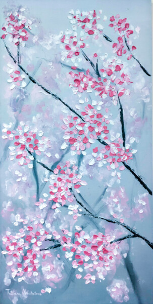 Pittura intitolato "Sakura tree blossom…" da Tatsiana Yelistratava, Opera d'arte originale, Olio Montato su Telaio per barel…