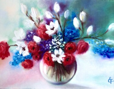 Картина под названием "Delicate flowers bl…" - Tatsiana Yelistratava, Подлинное произведение искусства, Масло Установлен на…