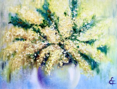 Pintura titulada "Mimosa scent." por Tatsiana Yelistratava, Obra de arte original, Oleo Montado en Cartulina
