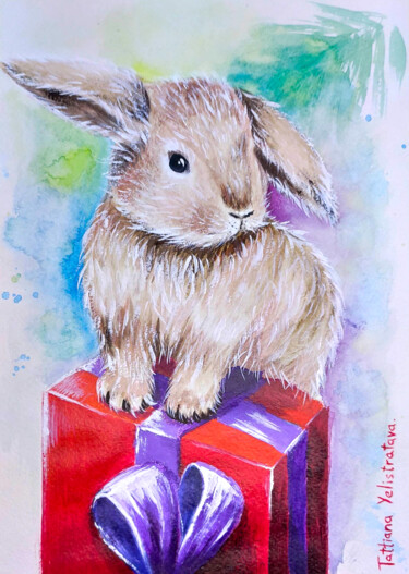 Malerei mit dem Titel "Christmas gift." von Tatsiana Yelistratava, Original-Kunstwerk, Acryl