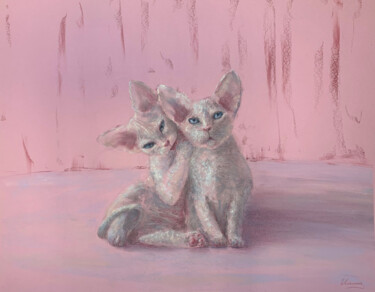 Malerei mit dem Titel "DEVON REX -  cat lo…" von Tatsiana Ilyina, Original-Kunstwerk, Pastell