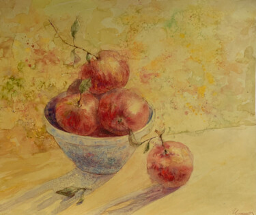 Painting titled "Summer Apples -  ye…" by Tatsiana Ilyina, Original Artwork, Watercolor