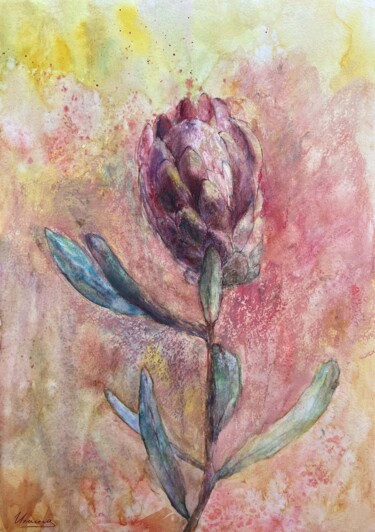 Malerei mit dem Titel "PROTEA- pink painti…" von Tatsiana Ilyina, Original-Kunstwerk, Pastell
