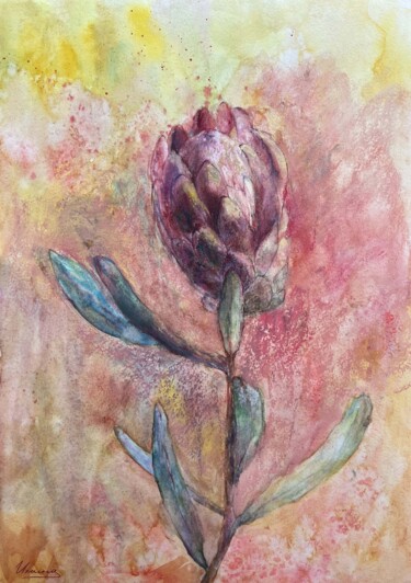 Schilderij getiteld "PROTEA- pink painti…" door Tatsiana Ilyina, Origineel Kunstwerk, Pastel