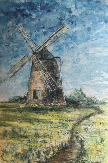 Painting titled "Mill- Pastel and wa…" by Tatsiana Ilyina, Original Artwork, Pastel