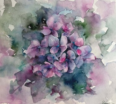 Painting titled "HYDRANGEA- very per…" by Tatsiana Ilyina, Original Artwork, Watercolor