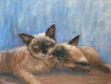 Pintura intitulada "SIAM CATS- Valentin…" por Tatsiana Ilyina, Obras de arte originais, Pastel