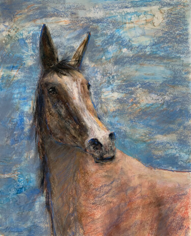 Peinture intitulée "BLUE HORSE - animal…" par Tatsiana Ilyina, Œuvre d'art originale, Pastel