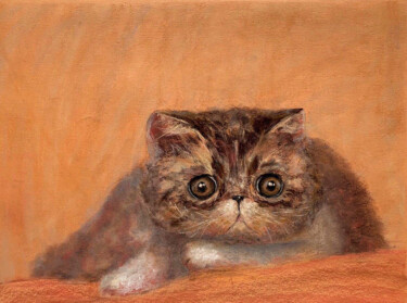 Painting titled "EXOTIC CAT - kitten…" by Tatsiana Ilyina, Original Artwork, Pastel