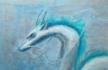 Schilderij getiteld "HAKU DRAGON- japane…" door Tatsiana Ilyina, Origineel Kunstwerk, Pastel