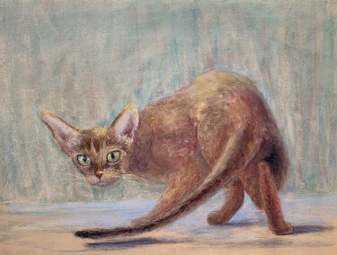 Painting titled "ABYSSINIAN CAT- cal…" by Tatsiana Ilyina, Original Artwork, Pastel