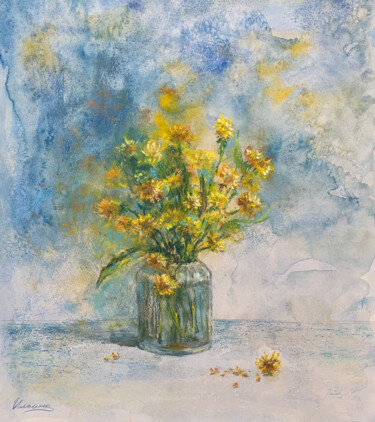 Malerei mit dem Titel "DANDELIONS- flowers…" von Tatsiana Ilyina, Original-Kunstwerk, Pastell