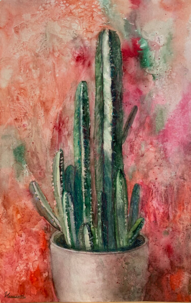 Painting titled "GREEN CACTI- Mexico…" by Tatsiana Ilyina, Original Artwork, Watercolor