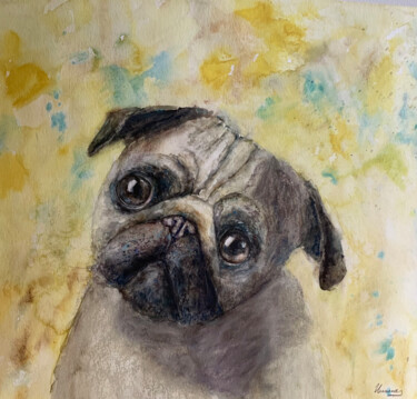 Malerei mit dem Titel "PUG-  brown color,…" von Tatsiana Ilyina, Original-Kunstwerk, Pastell