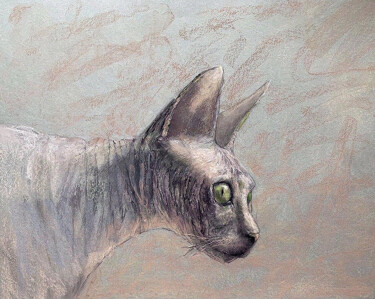 Schilderij getiteld "SPHINX- cat, gray,…" door Tatsiana Ilyina, Origineel Kunstwerk, Pastel