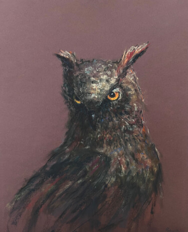Schilderij getiteld "OWL- bird, children…" door Tatsiana Ilyina, Origineel Kunstwerk, Pastel