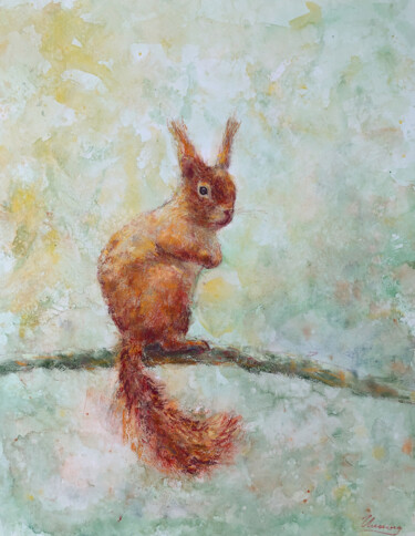 Painting titled "Squirrel- orange, b…" by Tatsiana Ilyina, Original Artwork, Watercolor