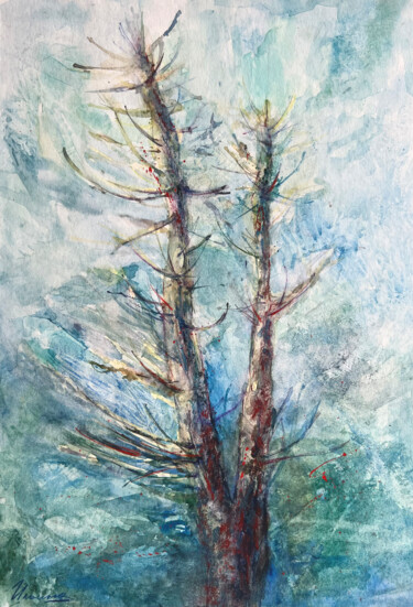 Malerei mit dem Titel "MY TREE -  small pa…" von Tatsiana Ilyina, Original-Kunstwerk, Aquarell