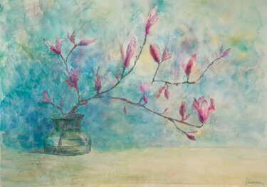 Ζωγραφική με τίτλο "MAGNOLIAS - spring,…" από Tatsiana Ilyina, Αυθεντικά έργα τέχνης, Ακουαρέλα