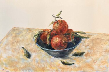 Disegno intitolato "PLATE WITH TANGERIN…" da Tatsiana Ilyina, Opera d'arte originale, Pastello