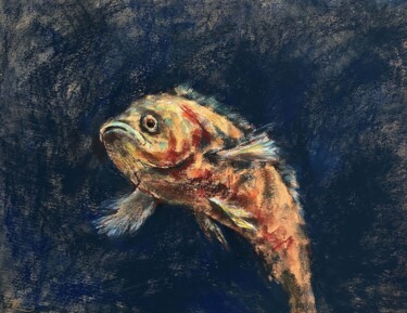 Disegno intitolato "ORANGE FISH- animal…" da Tatsiana Ilyina, Opera d'arte originale, Pastello
