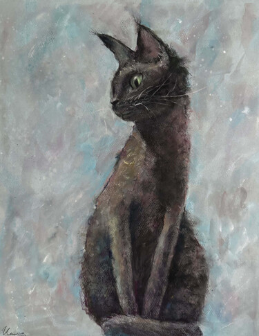 Desenho intitulada "CAT MARS- Pastel dr…" por Tatsiana Ilyina, Obras de arte originais, Aquarela