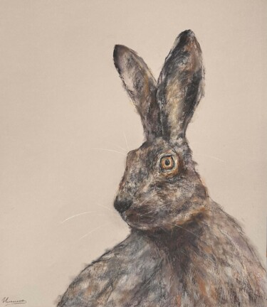 Painting titled "GRAY HARE- Pastel d…" by Tatsiana Ilyina, Original Artwork, Pastel