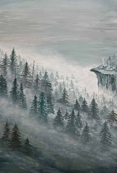 Schilderij getiteld "Fog in the mountains" door Tatsiana Skrabutan, Origineel Kunstwerk, Acryl