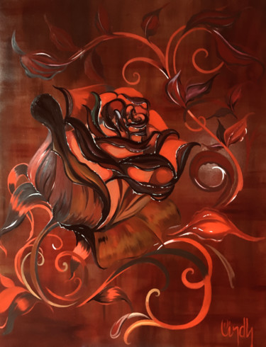 Painting titled "Rose red" by Cindy Ndiaye, Original Artwork, Oil