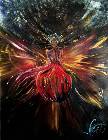 Painting titled "Between Angels, Lif…" by Cindy Ndiaye, Original Artwork, Oil