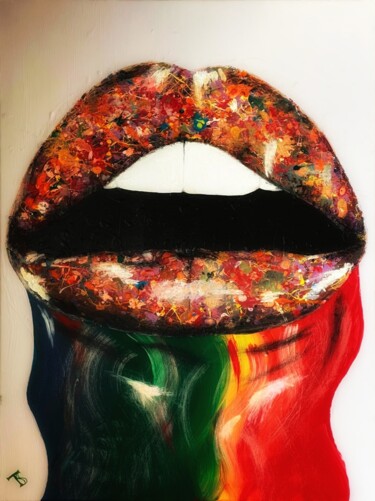 Painting titled "Lips" by Taty Sha, Original Artwork, Acrylic Mounted on Wood Stretcher frame