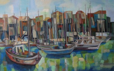 Картина под названием "В порту. Средиземно…" - Tatyana Belotelova, Подлинное произведение искусства, Масло