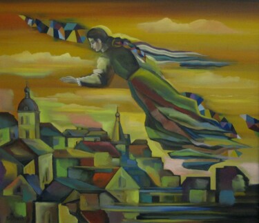 Painting titled "Муза над городом" by Tatyana Belotelova, Original Artwork, Oil