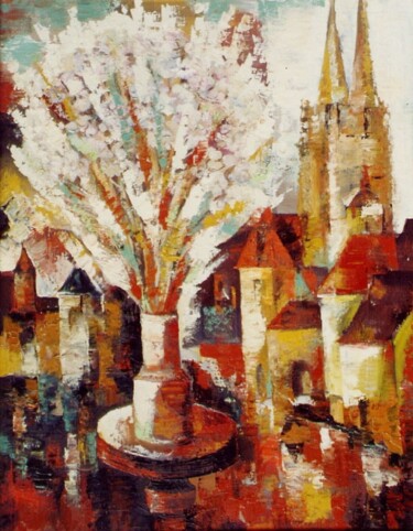Картина под названием "Весна на Рейне" - Tatyana Belotelova, Подлинное произведение искусства, Масло