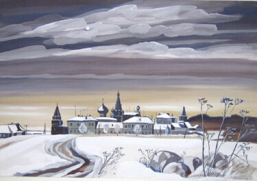 Картина под названием "Зимняя дорога" - Tatyana Belotelova, Подлинное произведение искусства, Темпера