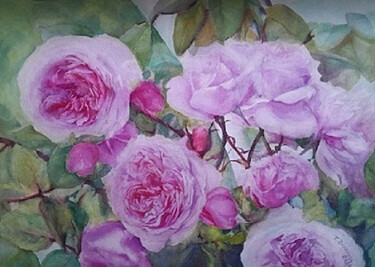 Pittura intitolato "SERENADE OF ROSES" da Tatyana Divakova, Opera d'arte originale, Acquarello