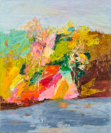 Painting titled "At a lake" by Tatyana Ermolchik, Original Artwork, Oil Mounted on Wood Stretcher frame