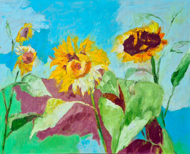 Картина под названием "Sunflowers 03" - Татьяна Ермольчик, Подлинное произведение искусства, Масло Установлен на Деревянная…