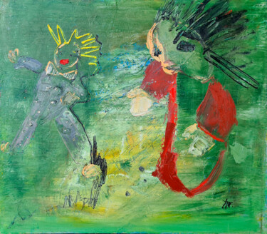 Painting titled "Clown" by Tatyana Ermolchik, Original Artwork, Oil Mounted on Wood Stretcher frame