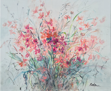 Painting titled "Flowers 02" by Tatyana Ermolchik, Original Artwork, Oil Mounted on Wood Stretcher frame