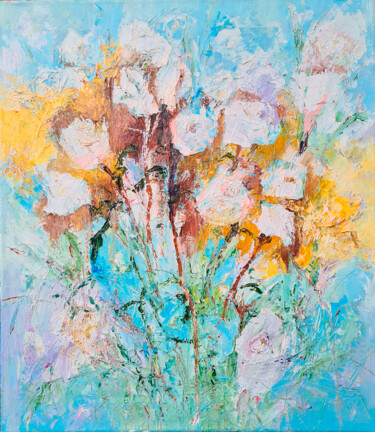 Картина под названием "White Rose" - Татьяна Ермольчик, Подлинное произведение искусства, Масло Установлен на Деревянная рам…