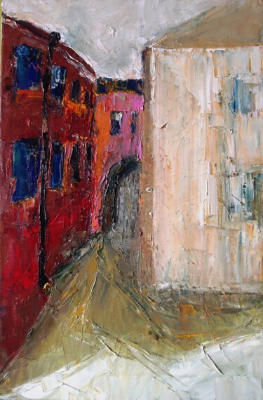 Painting titled "City etude 5" by Tatyana Ermolchik, Original Artwork, Oil Mounted on Wood Stretcher frame