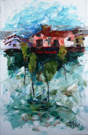 Painting titled "City etude 1" by Tatyana Ermolchik, Original Artwork, Oil Mounted on Wood Stretcher frame