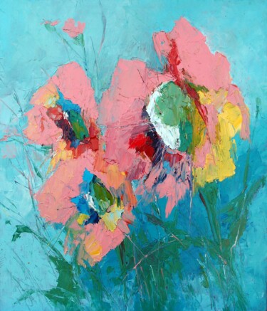 Painting titled "Poppies" by Tatyana Ermolchik, Original Artwork, Oil Mounted on Wood Stretcher frame