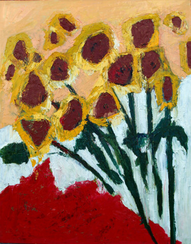 Painting titled "Sunflowers 2" by Tatyana Ermolchik, Original Artwork, Oil Mounted on Wood Stretcher frame