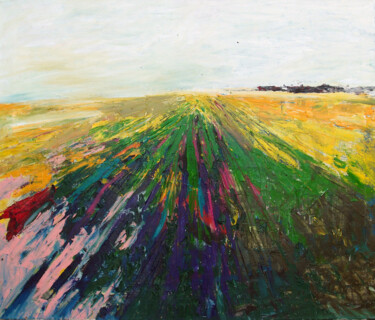 Painting titled "Field" by Tatyana Ermolchik, Original Artwork, Oil Mounted on Wood Stretcher frame