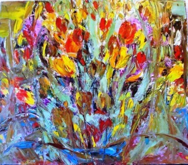 Картина под названием "Тюльпаны" - Татьяна Ермольчик, Подлинное произведение искусства, Масло