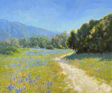 Painting titled "Sky Lupine Meadow A…" by Tatyana Fogarty, Original Artwork, Oil