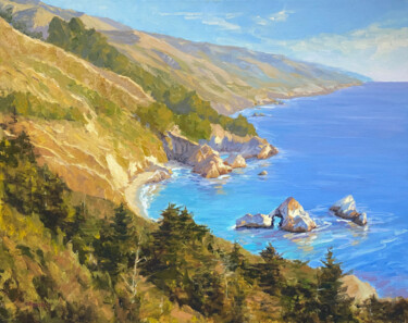 Painting titled "Golden State Coast" by Tatyana Fogarty, Original Artwork, Oil